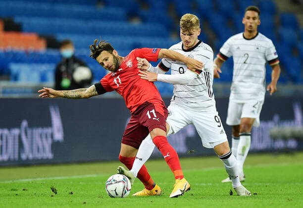 Football v l Renato Steffen, Timo Werner Germany Basel, 06 09 2020, Football, UEFA Nations League, Group stage, Switzerland Germany Basel Johan Cruijff ArenA Switzerland Poolfoto Witters Witters Pool Witters ,EDITORIAL USE ONLY