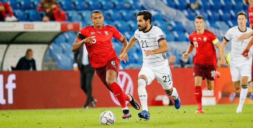 Photo Manuel Geisser 06 9 2020 Basel St Jakob Park Basel Soccer Season 2020 2021 Men Nations League 2 Matchday Switzerland Germany Manuel Akanji li,Switzerland vs Ilkay Gündogan Germany