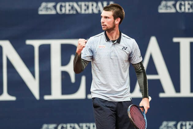 TENNIS - ATP, Tennis Herren Generali Open 2020 KITZBUEHEL,AUSTRIA,07.SEP.20 -TENNIS - ATP World Tour, Generali Open 2020, qualification round. Image shows the rejoicing of Jurij Rodionov (AUT). GEPAxpictures xPatrickxSteiner