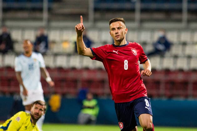 Jakub Pesek (CZE) celebrates a goal in the B2 Group UEFA Nations League match Czech vs Scotland, in Olomouc, Czech Republic, on Monday, September 7, 2020. (CTKxPhoto JaroslavxSvoboda) CTKPhotoP202009070869001 SVO 7