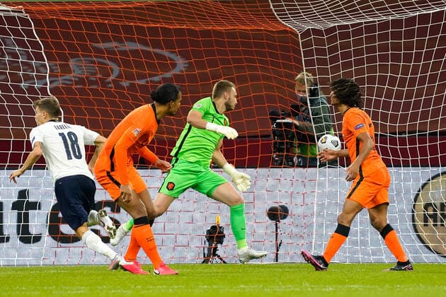 Nicolo Barella (ITA) scores for Italy during Uefa Nations League Netherlands-Italy on September, 7 2020 in the Johan Cruijff Arena in Amsterdam, Netherlands. Photo by SCS Sander Chamid AFLO (HOLLAND OUT) Noxthirdxpartyxsales,xHOLLANDxOUT  (143713525)