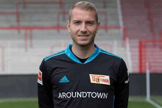 Goalkeeper Jakob Busk Sport Football Bundesliga Men DFL Portrait date Season 2020 2021 03 09 2020 1 FC Union Berlin FCU Squad, Introduction, Presentation, Press appointment