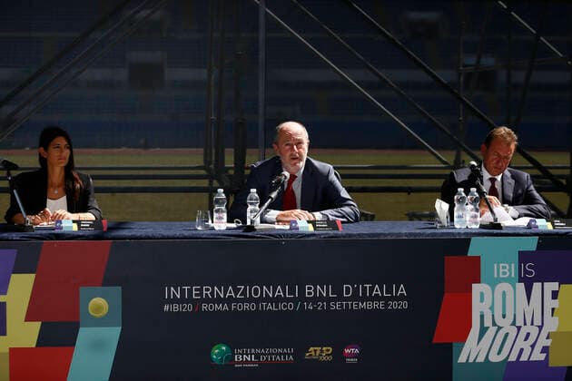 Photo Cecilia Fabiano LaPresse September 08 , 2020 Roma (Italy) News: Presentation of the BNP Paribas International Tennis Championships In the pic : the press conference, PK, Pressekonferenz in the grandstand of the Olympic stadium  Copyright: xCeciliaxFabiano xLaPressex