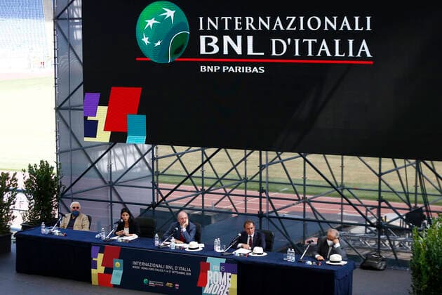 Photo Cecilia Fabiano LaPresse September 08 , 2020 Roma (Italy) News: Presentation of the BNP Paribas International Tennis Championships In the pic : the press conference, PK, Pressekonferenz in the grandstand of the Olympic stadium  Copyright: xCeciliaxFabiano xLaPressex