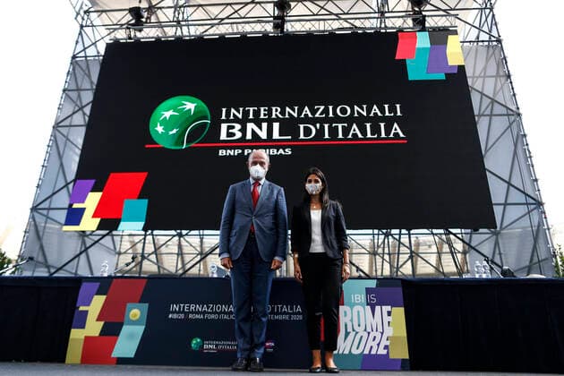 Photo Cecilia Fabiano LaPresse September 08 , 2020 Roma (Italy) News: Presentation of the BNP Paribas International Tennis Championships In the pic : Angelo Binaghi , Virginia Raggi  Copyright: xCeciliaxFabiano xLaPressex