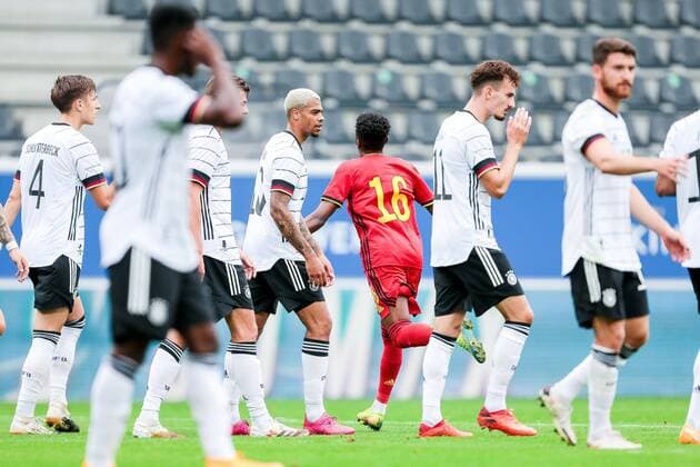 HEVERLEE, BELGIUM - SEPTEMBER 8: Mike Trésor Ndayishimiye of Belgium celebrates after scoring the 1-0 goal during the U21, U 21 EURO Qualification, EM, Europameisterschaft (group 9) game between Belgium and Germany at the King Power at Den Dreef Stadion on September 8, 2020 in Heverlee, Belgium, 8 09 2020. FOOTBALL : Belgique vs Allemagne - U21 Euro Qualification - Heverlee - 08 09 2020 PhotoNews Panoramic 