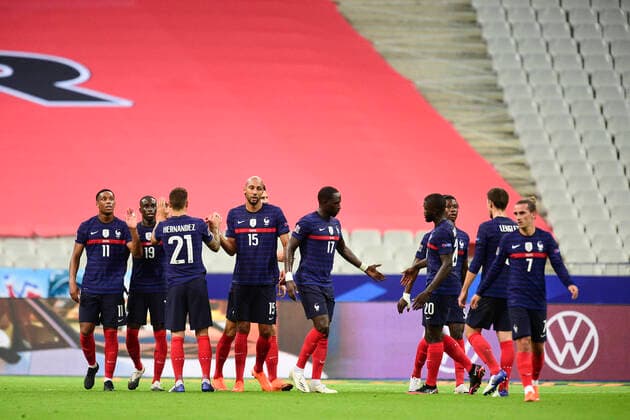 Joie des joueurs de l Equipe de France apres le but de GIROUD OLIVIER (France) sur penalty FOOTBALL : France vs Croatie - ligue des Nations - 08 09 2020 JBAutissier Panoramic 