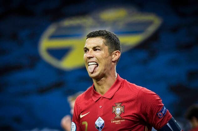 Portugals Cristiano Ronaldo sticks out his tounge during the UEFA Nations League, division A, group 3 soccer game betwween Sweden and Portugal at Friends Arena in Stockholm, Sweden, on Sept 08, 2020 Photo Janerik Henriksson TT kod 10010 SWEDEN OUT Stockholm Sweden SOCCER x10010x,  Copyright: xJanerikxHenriksson TTx NATIONS LEAGUE SWEDEN-PORTUGAL