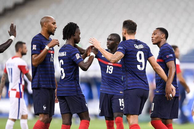 JOIE - FAIR PLAY - 11 ANTHONY MARTIAL (FRA) - 15 STEVEN NZONZI (FRA) FOOTBALL : France vs Croatie - Ligue des Nations - 08 09 2020 FEP Panoramic 