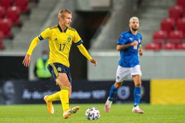 200908 Benjamin Nygren of Sweden during the UEFA European Under 21 Qualifier football match between Sweden and Italy on September 8, 2020 in Kalmar Photo Petter Arvidson BILDBYRAN kod PA PA0058 fotball football fotboll soccer european under 21 qualifier em kval u21 sverige sweden italien italy uefa euro under 21 qualifier,  Copyright: PETTERxARVIDSON BB200908PA190