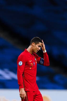 200908 Cristiano Ronaldo of Portugal looks dejected during the Nations League football match between Sweden and Portugal on September 8, 2020 in Stockholm Photo Joel Marklund BILDBYRAN kod JM JM0020 bbeng fotboll football soccer fotball nations league landskamp sverige sweden sverige a portugal depp,  Copyright: JOELxMARKLUND BB200908JM120