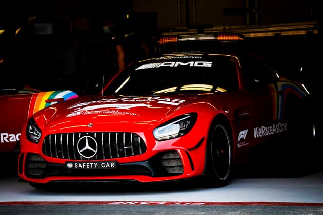 Motorsports FIA Formula One World Championship 2020, Grand Prix of Toscana, F1 Safety Car, Mercedes AMG GT R with new red varnish Mugello Italy