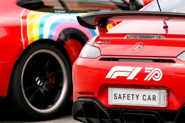 Motorsports FIA Formula One World Championship 2020, Grand Prix of Toscana, F1 Safety Car, Mercedes AMG GT R with new red livery Mugello Italy