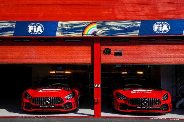 Motorsports FIA Formula One World Championship 2020, Grand Prix of Toscana, F1 Safety Car, Mercedes AMG GT R with new red livery Mugello Italy