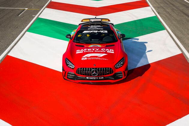 Motorsports FIA Formula One World Championship 2020, Grand Prix of Toscana, F1 Safety Car, Mercedes AMG GT R with new red livery Mugello Italy