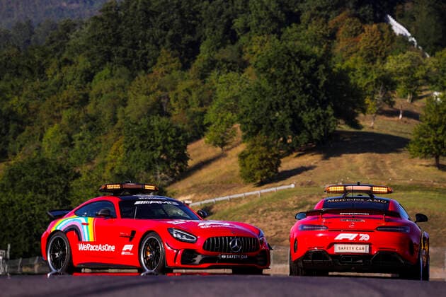 Motorsports FIA Formula One World Championship 2020, Grand Prix of Toscana, F1 Safety Car, Mercedes AMG GT R with new red livery Mugello Italy