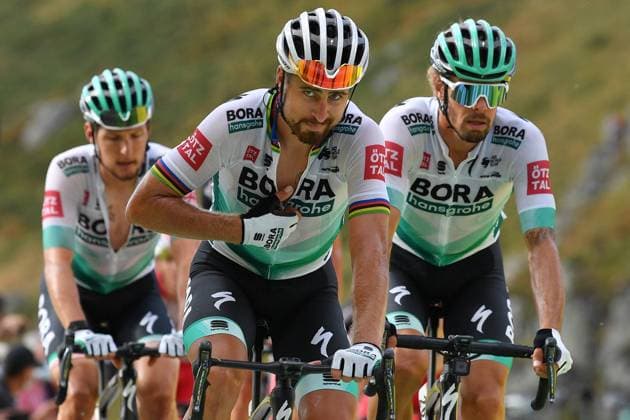 Peter Sagan of Bora - Hansgrohe and Daniel Oss of Bora - Hansgrohe pictured during stage 13 of the 107th edition of the Tour de France cycling race from Chatel-Guyon to Puy Mary Cantal (191,5 km), in France, Friday 11 September 2020. This year s Tour de France was postponed due to the worldwide Covid-19 pandemic. The 2020 race starts in Nice on Saturday 29 August and ends on 20 September.  x2541390x