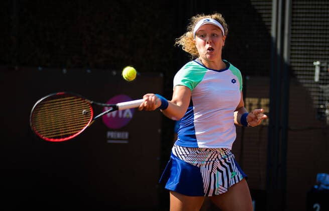 September 12, 2020, Rome, ITALY: Anna-Lena Friedsam of Germany in action against Martina Di Giuseppe of Italy during the first qualifications round at the 2020 Internazionali BNL d Italia WTA, Tennis Damen Premier 5 tennis tournament Rome ITALY - ZUMAa181 20200912_zaa_a181_007 Copyright: xRobxPrangex