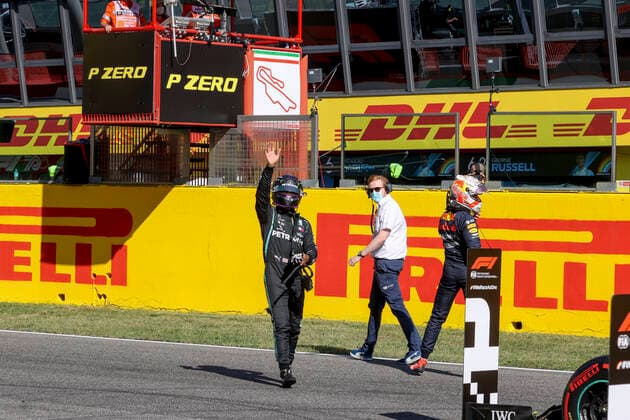 Motorsports FIA Formula One World Championship 2020, Grand Prix of Tuscany, 44 Lewis Hamilton GBR, Mercedes AMG Petronas Formula One Team , 33 Max Verstappen NLD, Aston Martin Red Bull Racing , Scarperia Italy