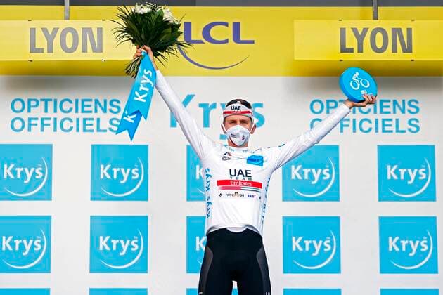 LYON, FRANCE - SEPTEMBER 12 :POGACAR Tadej (SLO) of UAE TEAM EMIRATES during stage 14 of the 107th edition of the 2020 Tour de France cycling race, a stage of 170 kms with start in Clermont-Ferrand and finish in Lyon on September 12, 2020 in Lyon, France, 12 09 2020 CYCLISME : Tour de France - Etape 14 - Clermont-Ferrand a Lyon - 12 09 2020 PhotoNews Panoramic 