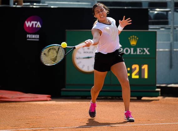 September 12, 2020, Rome, ITALY: Zarina Diyas of Kazakhstan in action against Anna Kalinskaya of Russia during the first qualifications round at the 2020 Internazionali BNL d Italia WTA, Tennis Damen Premier 5 tennis tournament Rome ITALY - ZUMAa181 20200912_zaa_a181_124 Copyright: xRobxPrangex