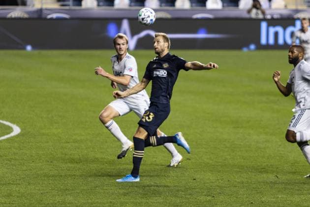 Chester, United States of America, Sept 12th Kacper Przybylko during the Major League Soccer game between Philadelphia Union and New England Revolution at Subaru Park in Chester. Morgan Tencza SPP Philadelphia Union v New England Revolution 