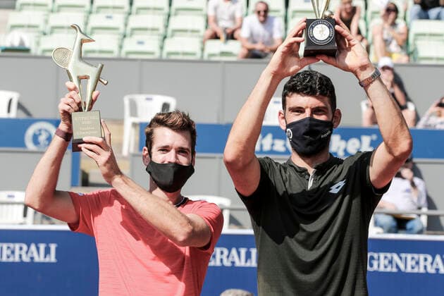 TENNIS - ATP, Tennis Herren Generali Open 2020 KITZBUEHEL,AUSTRIA,13.SEP.20 - TENNIS - ATP World Tour, Generali Open , final. Image shows Austin Krajicek (USA) and Franko Skugor (CRO). GEPAxpictures xPatrickxSteiner