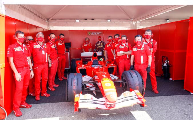 Motorsports FIA Formula One World Championship 2020, Grand Prix of Tuscany, Mick Schumacher GER prepares to drive the Ferrari F2004 of his father Michael Schumacher Scarperia Italy