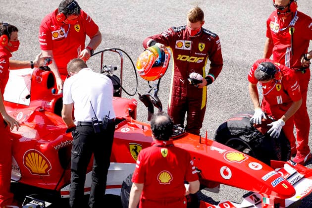 Motorsports FIA Formula One World Championship 2020, Grand Prix of Tuscany, Mick Schumacher GER prepares to drive the Ferrari F2004 of his father Michael Schumacher Scarperia Italy