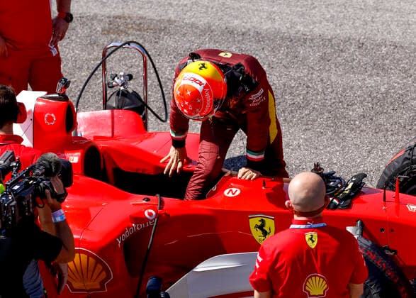 Motorsports FIA Formula One World Championship 2020, Grand Prix of Tuscany, Mick Schumacher GER prepares to drive the Ferrari F2004 of his father Michael Schumacher Scarperia Italy