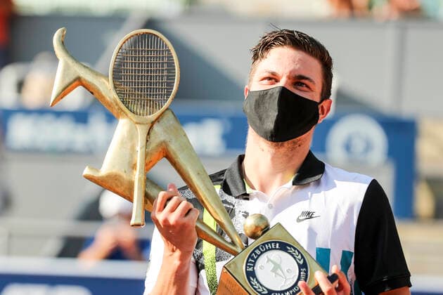 TENNIS - ATP, Tennis Herren Generali Open 2020 KITZBUEHEL,AUSTRIA,13.SEP.20 - TENNIS - ATP World Tour, Generali Open , final, award ceremony. Image shows the rejoicing of Miomir Kecmanovic (SRB). GEPAxpictures xPatrickxSteiner