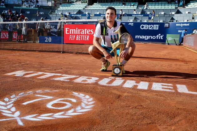 TENNIS - ATP, Tennis Herren Generali Open 2020 KITZBUEHEL,AUSTRIA,13.SEP.20 - TENNIS - ATP World Tour, Generali Open , final, award ceremony. Image shows Miomir Kecmanovic (SRB) with his trophy. GEPAxpictures xPatrickxSteiner