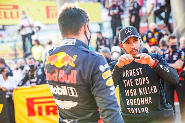 HAMILTON Lewis (gbr), Mercedes AMG F1 GP W11 Hybrid EQ Power+ celebrating his win during the Formula 1 Pirelli Gran Premio Della Toscana Ferrari 1000, 2020 Tuscan Grand Prix, from September 11 to 13, 2020 on the Autodromo Internazionale del Mugello, in Scarperia e San Piero, near Florence, Italy FORMULE 1 : Grand prix de Toscane - Course - Mugello - Scarperia e San Piero - 13 09 2020 DPPI PANORAMIC  00120019_GDE2748JPG