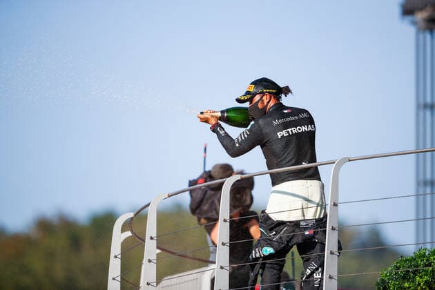 HAMILTON Lewis (gbr), Mercedes AMG F1 GP W11 Hybrid EQ Power+, podium during the Formula 1 Pirelli Gran Premio Della Toscana Ferrari 1000, 2020 Tuscan Grand Prix, from September 11 to 13, 2020 on the Autodromo Internazionale del Mugello, in Scarperia e San Piero, near Florence, Italy - FORMULE 1 : Grand prix de Toscane - Course - Mugello - Scarperia e San Piero - 13 09 2020 DPPI PANORAMIC  00120019_A2_0113JPG