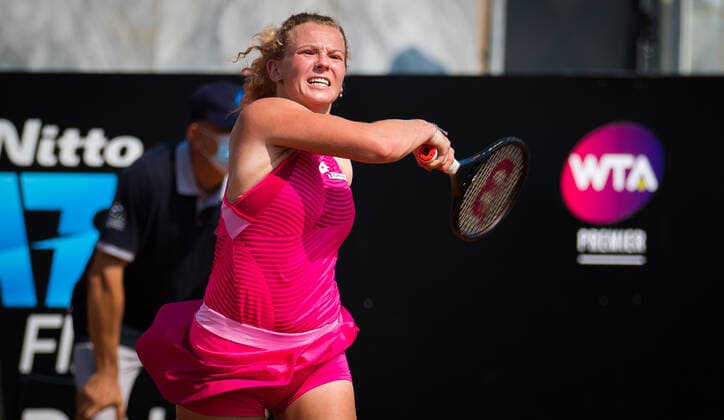 September 15, 2020, Rome, ITALY: Katerina Siniakova of the Czech Republic in action during her first round match at the 2020 Internazionali BNL d Italia WTA, Tennis Damen Premier 5 tennis tournament against Angelique Kerber of Germany Rome ITALY - ZUMAa181 20200915_zaa_a181_014 Copyright: xRobxPrangex