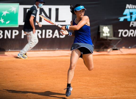 September 15, 2020, Rome, ITALY: Misaki Doi of Japan in action during the first round of the 2020 Internazionali BNL d Italia WTA, Tennis Damen Premier 5 tennis tournament against Marketa Vondrousova of the Czech Republic Rome ITALY - ZUMAa181 20200915_zaa_a181_058 Copyright: xRobxPrangex