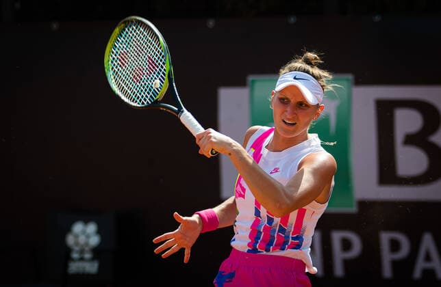 September 15, 2020, Rome, ITALY: Marketa Vondrousova of the Czech Republic in action during the first round of the 2020 Internazionali BNL d Italia WTA, Tennis Damen Premier 5 tennis tournament against Misaki Doi of Japan Rome ITALY - ZUMAa181 20200915_zaa_a181_068 Copyright: xRobxPrangex