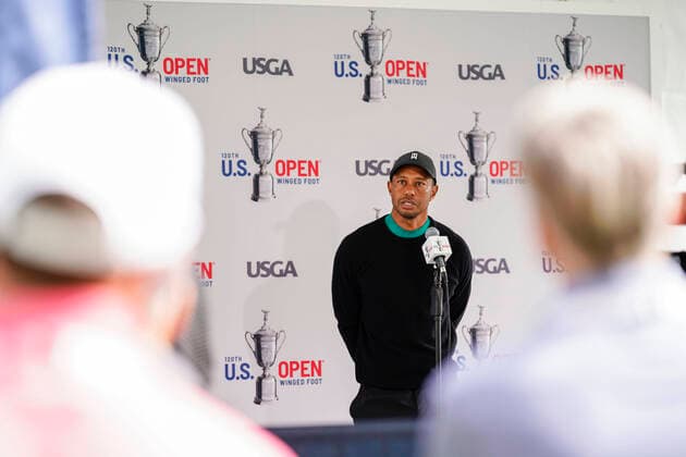 September 15, Mamaroneck, New York, USA: TIGER WOODS is interviewed during the practice round at the 2020 U.S. Open at Winged Foot Golf Club (West Course) in Mamaroneck, N.Y. on Tuesday, Sept. 15, 2020. Mamaroneck USA - ZUMAz03_ 20200915_zah_z03_847 Copyright: xDarrenxCarroll USGAx