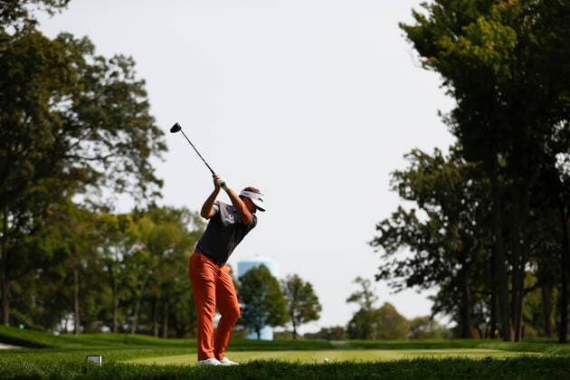 September 15, Mamaroneck, New York, USA: IAN POULTER hits his tee shot on the eighth hole during the practice round at the 2020 U.S. Open at Winged Foot Golf Club (West Course) in Mamaroneck, N.Y. on Tuesday, Sept. 15, 2020. Mamaroneck USA - ZUMAz03_ 20200915_zah_z03_863 Copyright: xSimonxBruty USGAx
