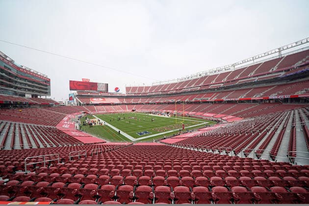 SAN FRANCISCO, CA - SEPTEMBER 13: A general view of Levi s Stadium during the NFL, American Football Herren, USA game between the San Francisco 49ers and the Arizona Cardinals on September 13, 2020, at Levi s Stadium in Santa Clara, California. (Photo by MSA Icon Sportswire) NFL: SEP 13 Cardinals at 49ers Icon200913433