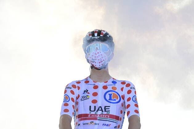 Tadej Pogacar of UAE Team Emirates wearing the red polka-dot jersey for best climber pictured at the start of stage 18 of the 107th edition of the Tour de France cycling race from Meribel to La-Roche-sur-Foron (175 km), in France, Thursday 17 September 2020. This year s Tour de France was postponed due to the worldwide Covid-19 pandemic. The 2020 race starts in Nice on Saturday 29 August and ends on 20 September. POOLxPETERxDExVOECHT  x2545295x