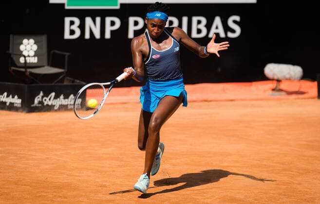 September 17, 2020, Rome, ITALY: Cori Gauff of the United States in action during the second round at the 2020 Internazionali BNL d Italia WTA, Tennis Damen Premier 5 tennis tournament against Garbine Muguruza of Spain Rome ITALY - ZUMAa181 20200917_zaa_a181_073 Copyright: xRobxPrangex