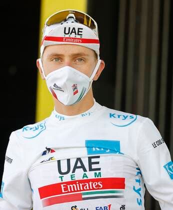 LA ROCHE-SUR-FORON, FRANCE - SEPTEMBER 17 : POGACAR Tadej (SLO) of UAE TEAM EMIRATES pictured with the white jersey during the podium ceremony during stage 18 of the 107th edition of the 2020 Tour de France cycling race, a stage of 175 kms with start in Meribel and finish in La Roche-Sur-Foron on September 17, 2020 in La Roche-Sur-Foron, France, 17 09 2020 CYCLISME : Tour de France - Etape 18 - Meribel a La Roche-sur-Foron - 17 09 2020 PhotoNews Panoramic 
