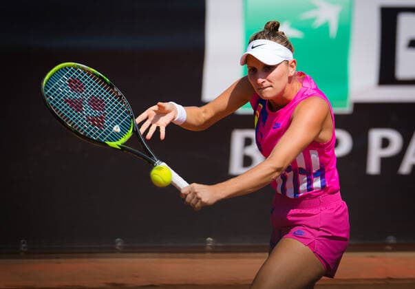 September 17, 2020, Rome, ITALY: Marketa Vondrousova of the Czech Republic in action against Arantxa Rus of the Netherlands during her second-round match at the 2020 Internazionali BNL d Italia WTA, Tennis Damen Premier 5 tennis tournament Rome ITALY - ZUMAa181 20200917_zaa_a181_085 Copyright: xRobxPrangex