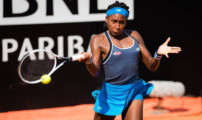 September 17, 2020, Rome, Italy: Cori Gauff of the United States in action during the second round at the 2020 Internazionali BNL d Italia WTA, Tennis Damen Premier 5 tennis tournament against Garbine Muguruza of Spain Rome Italy - ZUMAa181 20200917_zaa_a181_071 Copyright: xRobxPrangex