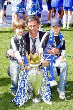 Jose Mourinho With Matilde & Zuca Chelsea Champions 2004-2005 Chelsea V Charlton Stamford Bridge, Chelsea London, England 07 May 2005  Copyright: Allstar RichardxSelle 12820103
