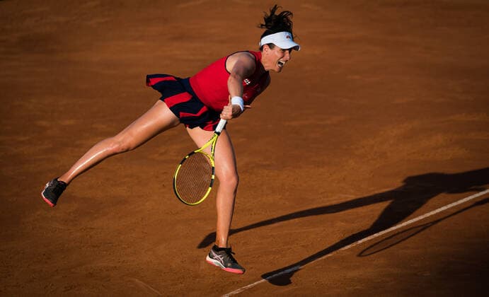 September 18, 2020, Rome, ITALY: Johanna Konta of Great Britain in action during her third-round match at the 2020 Internazionali BNL d Italia WTA, Tennis Damen Premier 5 tennis tournament against Garbine Muguruza of Spain Rome ITALY - ZUMAa181 20200918_zaa_a181_135 Copyright: xRobxPrangex