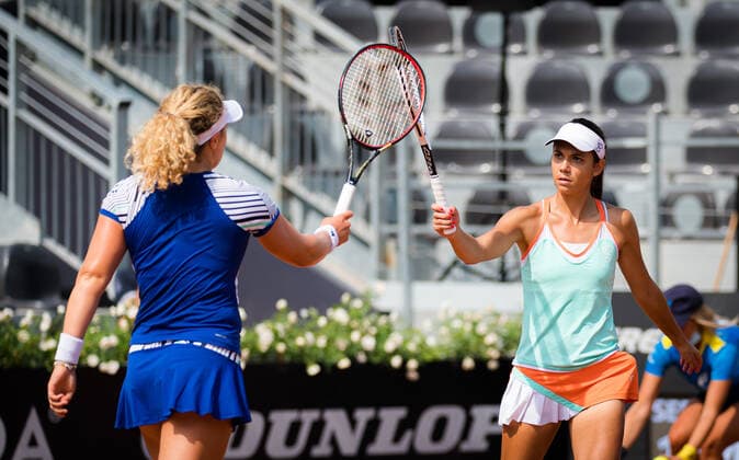 September 19, 2020, Rome, ITALY: Anna-Lena Friedsam of Germany & Raluca Olaru of Romania playing doubles at the 2020 Internazionali BNL d Italia WTA, Tennis Damen Premier 5 tennis tournament Rome ITALY - ZUMAa181 20200919_zaa_a181_036 Copyright: xRobxPrangex
