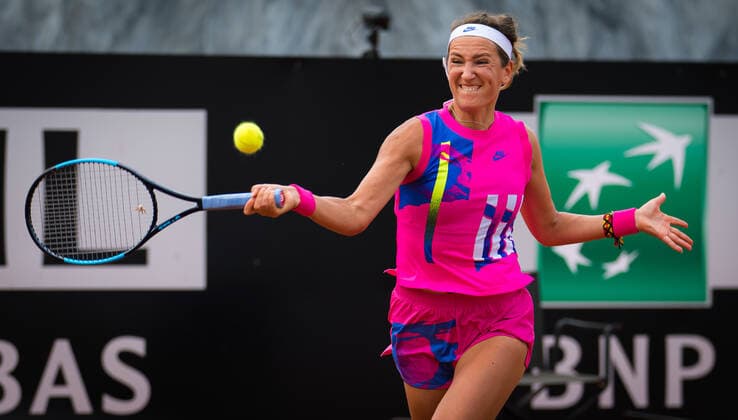 September 19, 2020, Rome, ITALY: Victoria Azarenka of Belarus in action against Garbine Muguruza of Spain during the quarter-final at the 2020 Internazionali BNL d Italia WTA, Tennis Damen Premier 5 tennis tournament Rome ITALY - ZUMAa181 20200919_zaa_a181_079 Copyright: xRobxPrangex