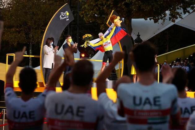 PARIS, FRANCE - SEPTEMBER 20 : POGACAR Tadej (SLO) of UAE TEAM EMIRATES during stage 21 of the 107th edition of the 2020 Tour de France cycling race, a stage of 122 kms with start in Mantes-la-Jolie and finish at the Avenue des Champs Elysees in Paris on September 20, 2020 in Paris, France, 20 09 2020 CYCLISME : Tour de France - Etape 21 - Mantes la Jolie a Paris Champs Elysees - 20 09 2020 PhotoNews Panoramic 